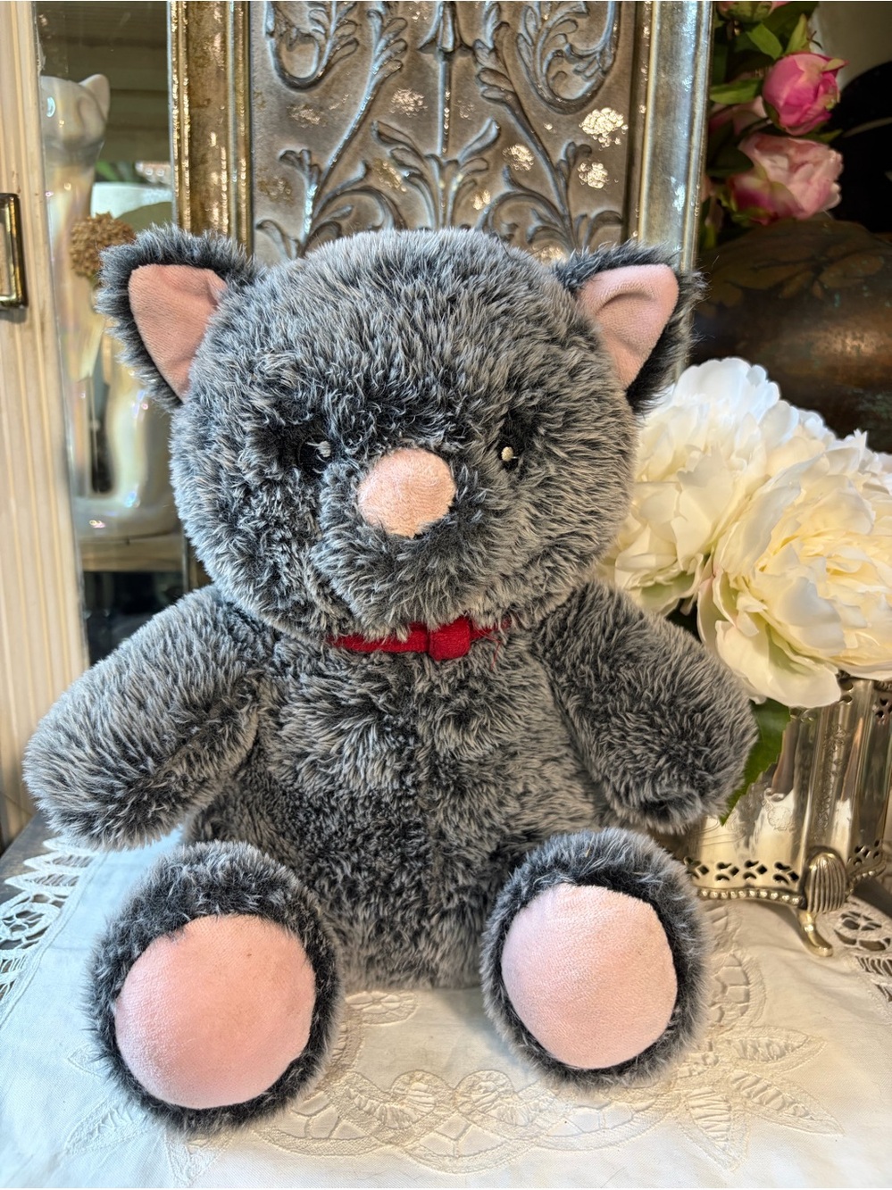 Grey kitty cat Lucky squeaker toy plush